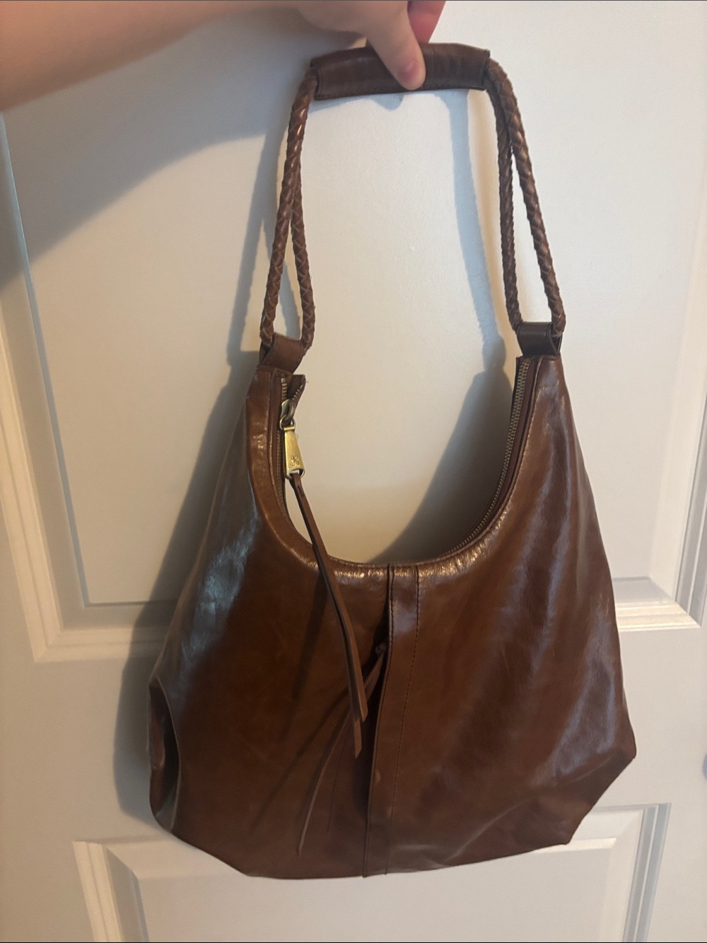 HOBO Brown Leather Hobo Shoulder Bag with Braided Strap - Picture 1 of 4